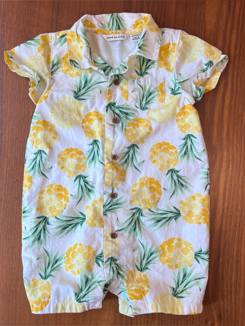 Janie and Jack Pineapple Cotton Short-Sleeve Romper One-Piece 6-12 Months